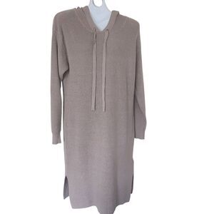 The Drop Rib Knit Midi Sweater Dress-Hooded-M-Taupe-Slit-Quiet Luxury-Scandi-NWT